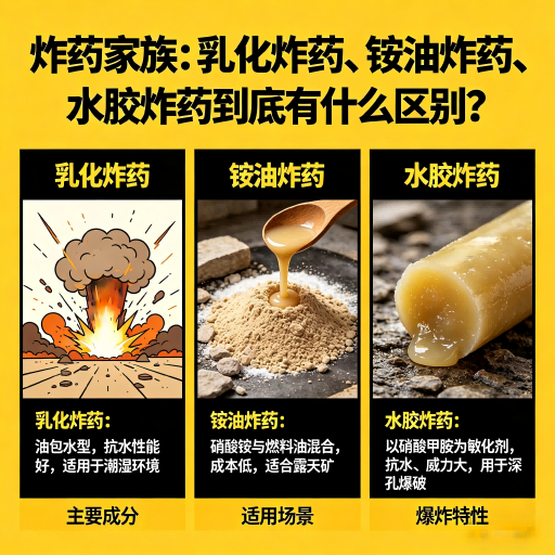 雨花炸药家族:乳化炸药、铵油炸药、水胶炸药到底有什么区别?